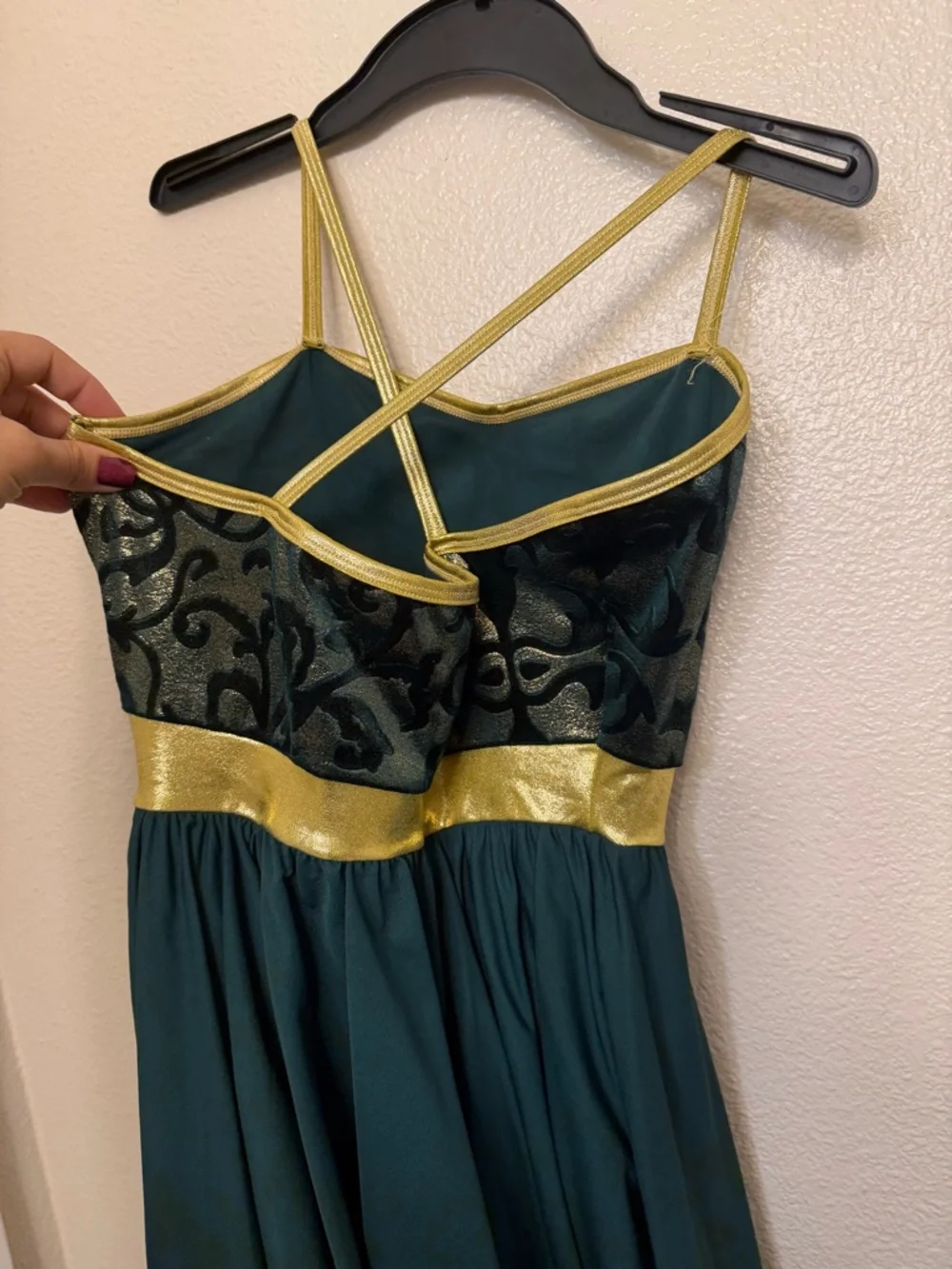 A Wish Come True green velvet burnout damask Dance costume dress SA/MA adult